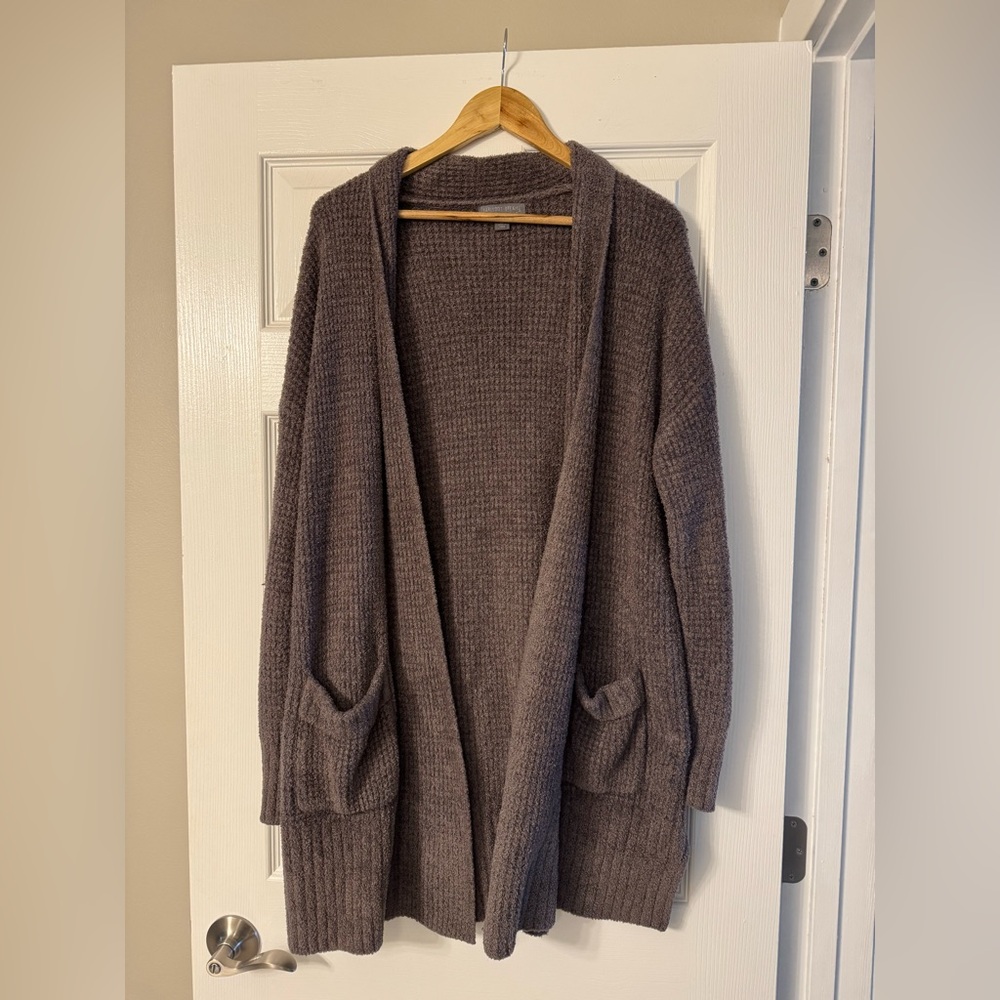 Gray/Purple Barefoot Dreams Cozy Chic Soft Cardigan Sweater with Pockets Size XL